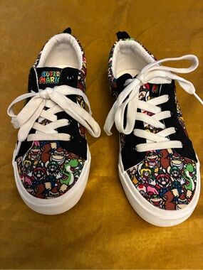 Nintendo Black Canvas Kids Sneakers with Multicolor Mario Print